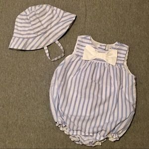 SOLD 🌸 Janie and Jack Blue & White Romper + Hat